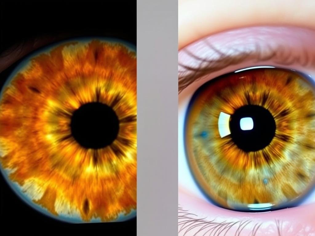 Antes y después del iris de un paciente mostrando cambios tras seguir recomendaciones de un iriologo