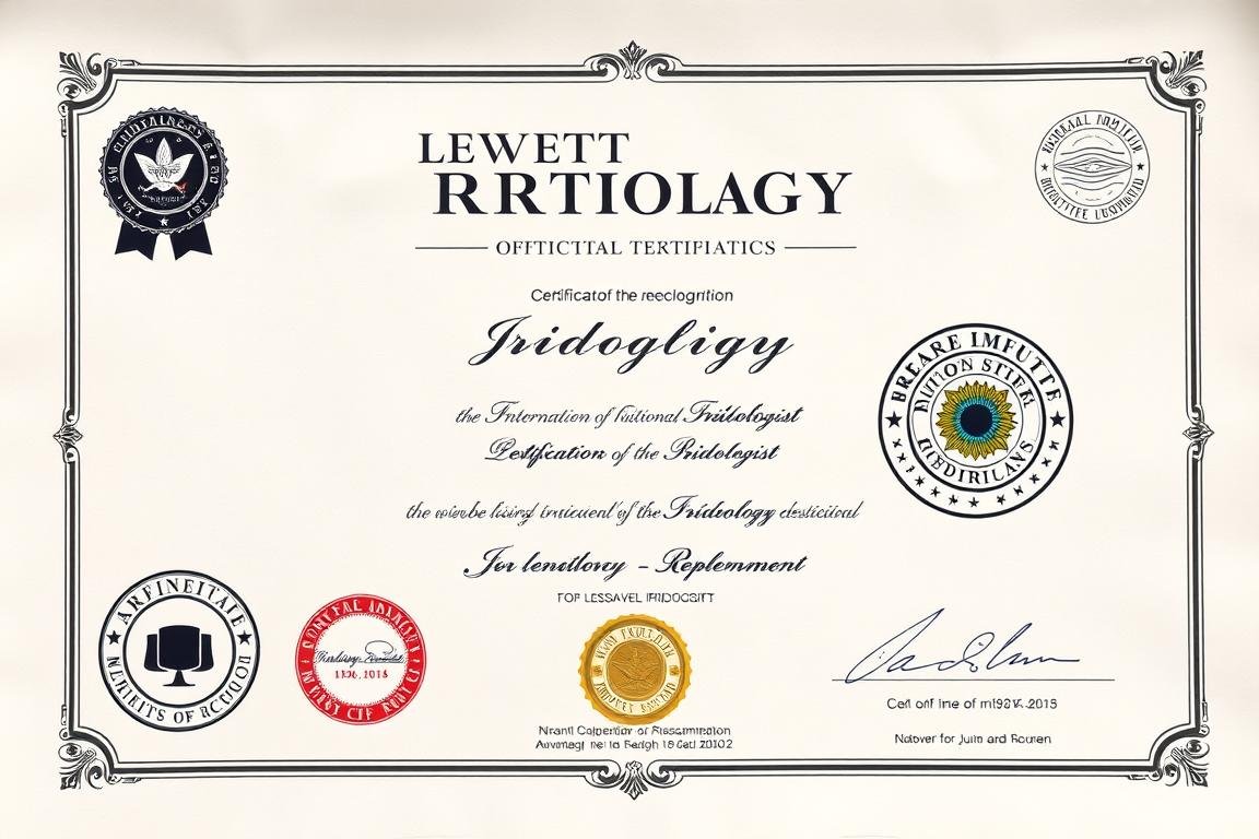 Certificado profesional de un iriologo reconocido internacionalmente