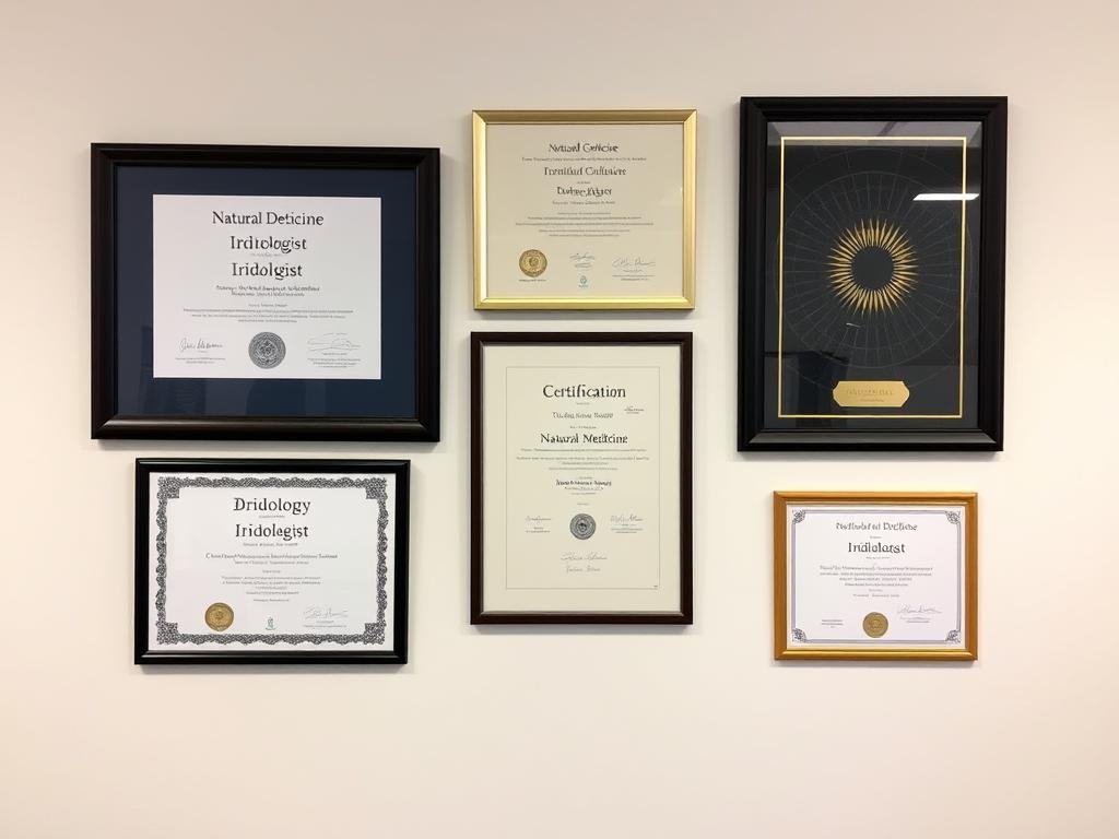 Certificados y diplomas de formación profesional de un iriólogo cualificado