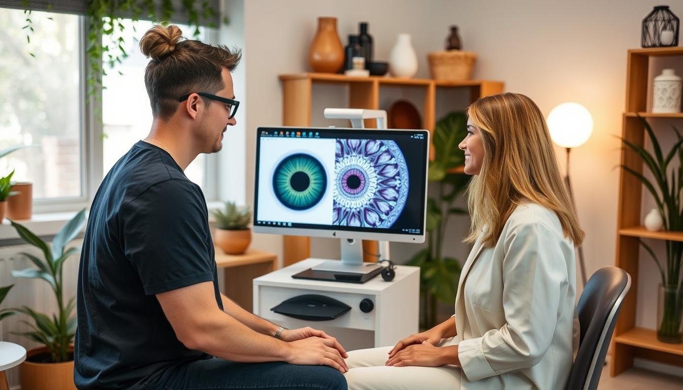 Clínica holística utilizando software de iridología con pacientes