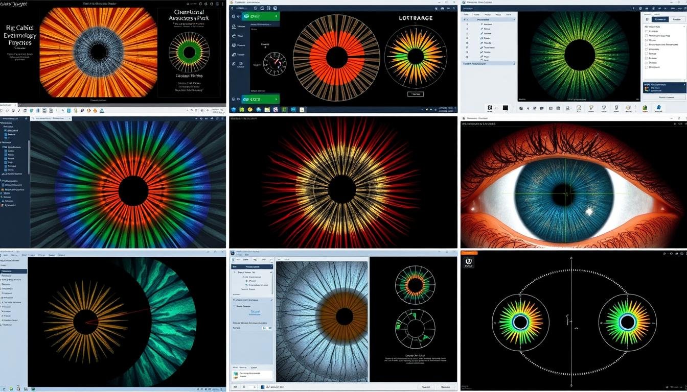 Collage de las interfaces de los 5 software de iridología más populares