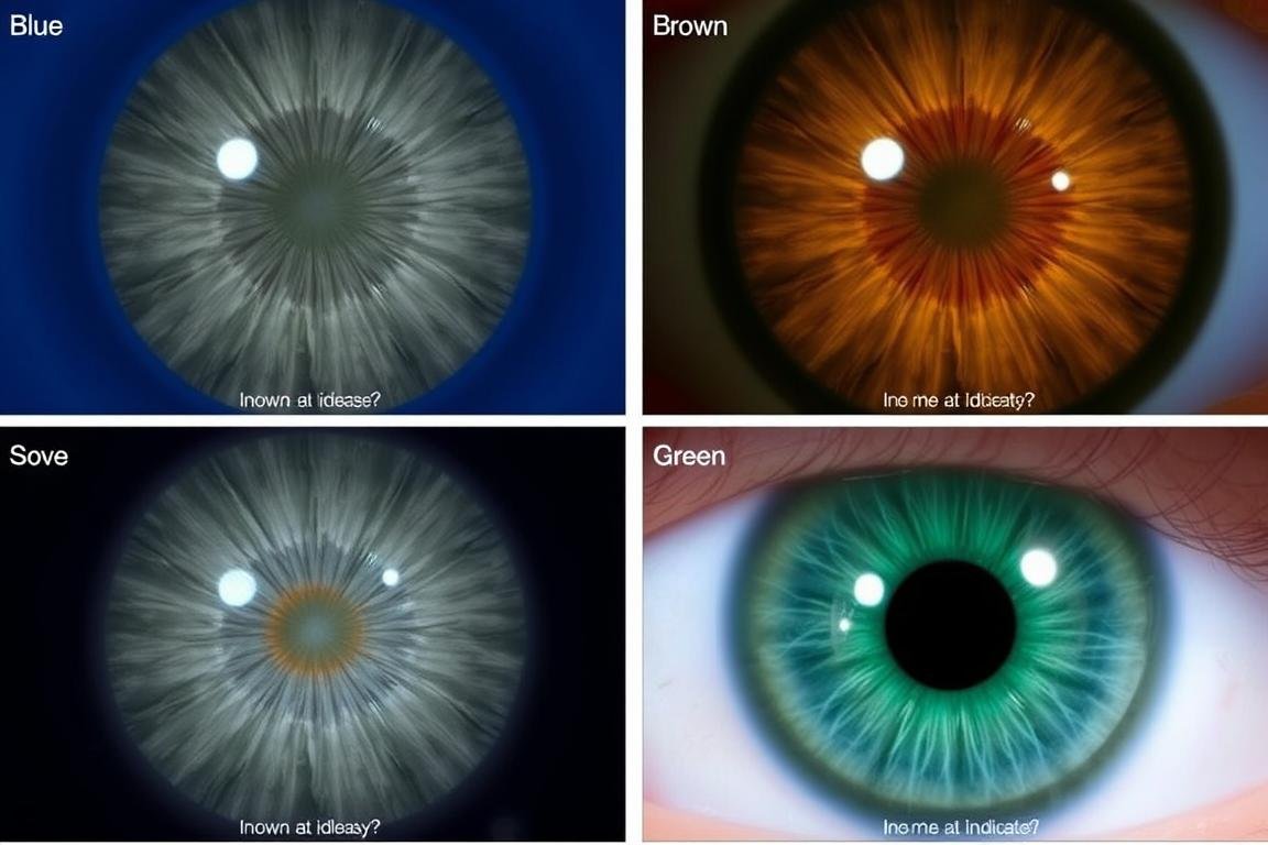 Comparación de diferentes tipos de iris con sus correspondientes interpretaciones en iridología