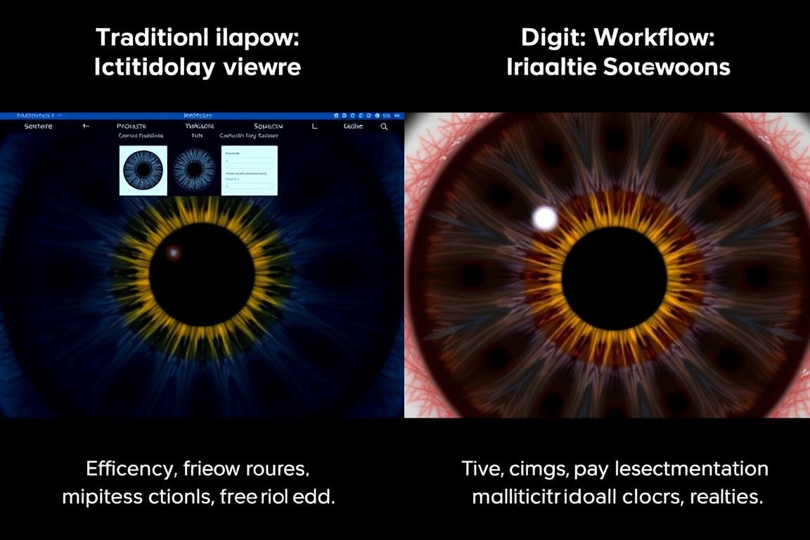 Comparación de flujo de trabajo tradicional vs con iridologia software Comparación de flujo de trabajo tradicional vs con iridologia software
