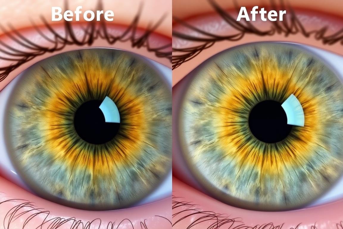 Comparación de fotografías del iris antes y después de un tratamiento natural