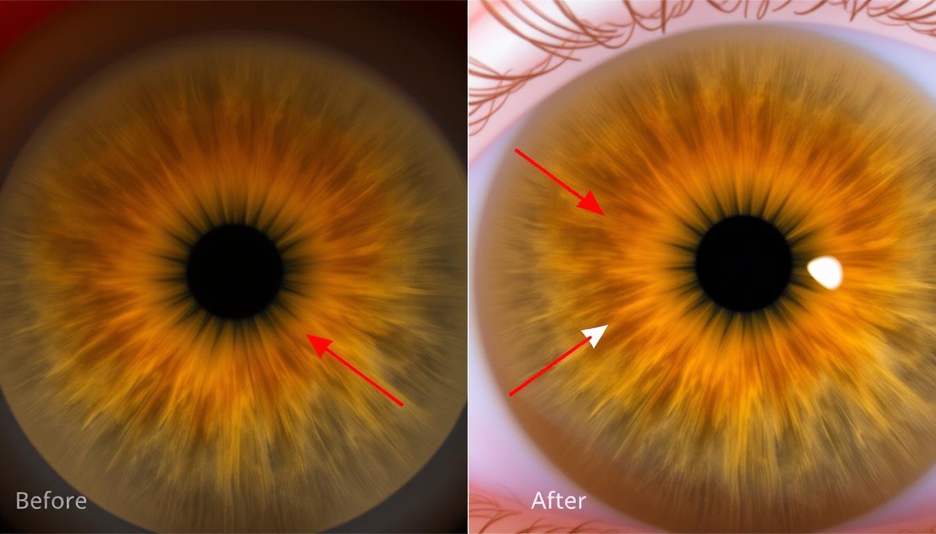 Comparación de imágenes del iris antes y después de un tratamiento