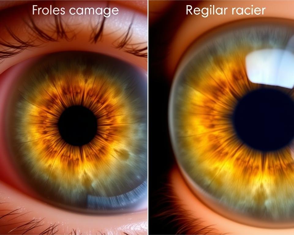 Comparación de imágenes del mismo iris capturadas con una Cámara de Iridología y una cámara convencional Comparación de imágenes del mismo iris capturadas con una Cámara de Iridología y una cámara convencional