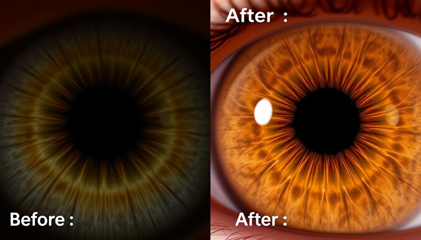 Comparación de iris antes y después de cambios en el estilo de vida recomendados por un iridólogo