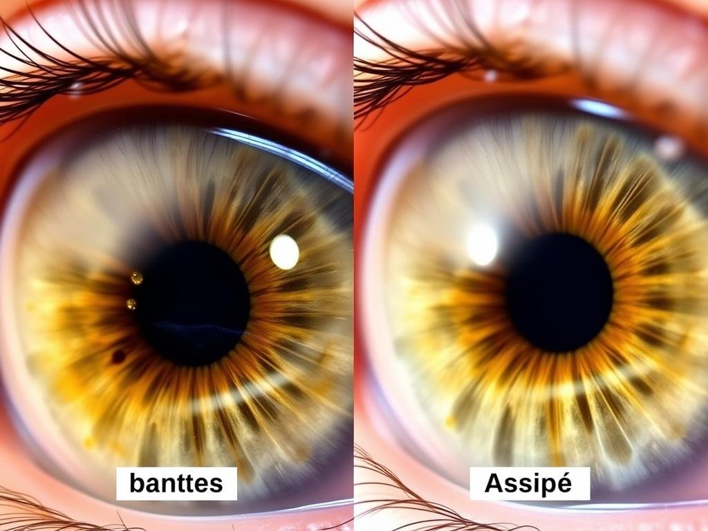 Comparación de iris antes y después de cambios nutricionales según la iridología