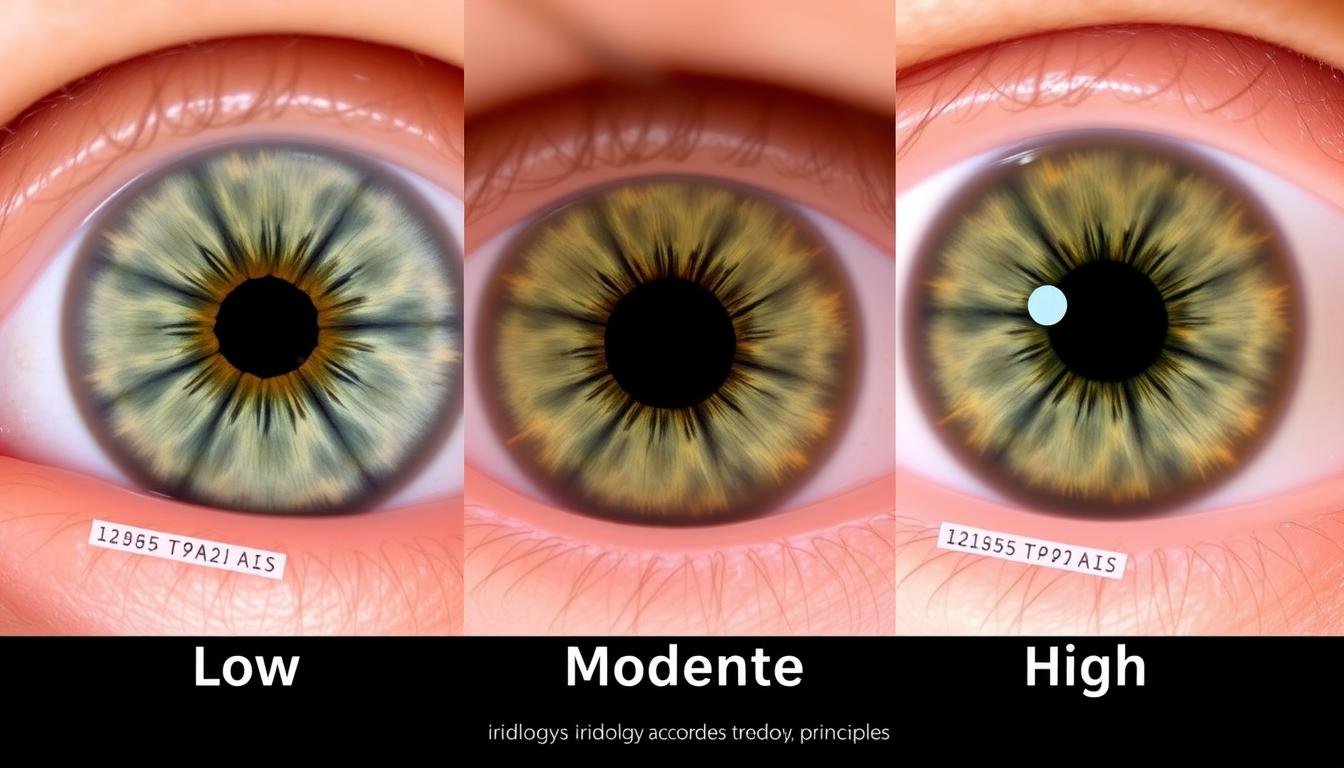 Comparación de iris con diferentes niveles de estrés según la iridología