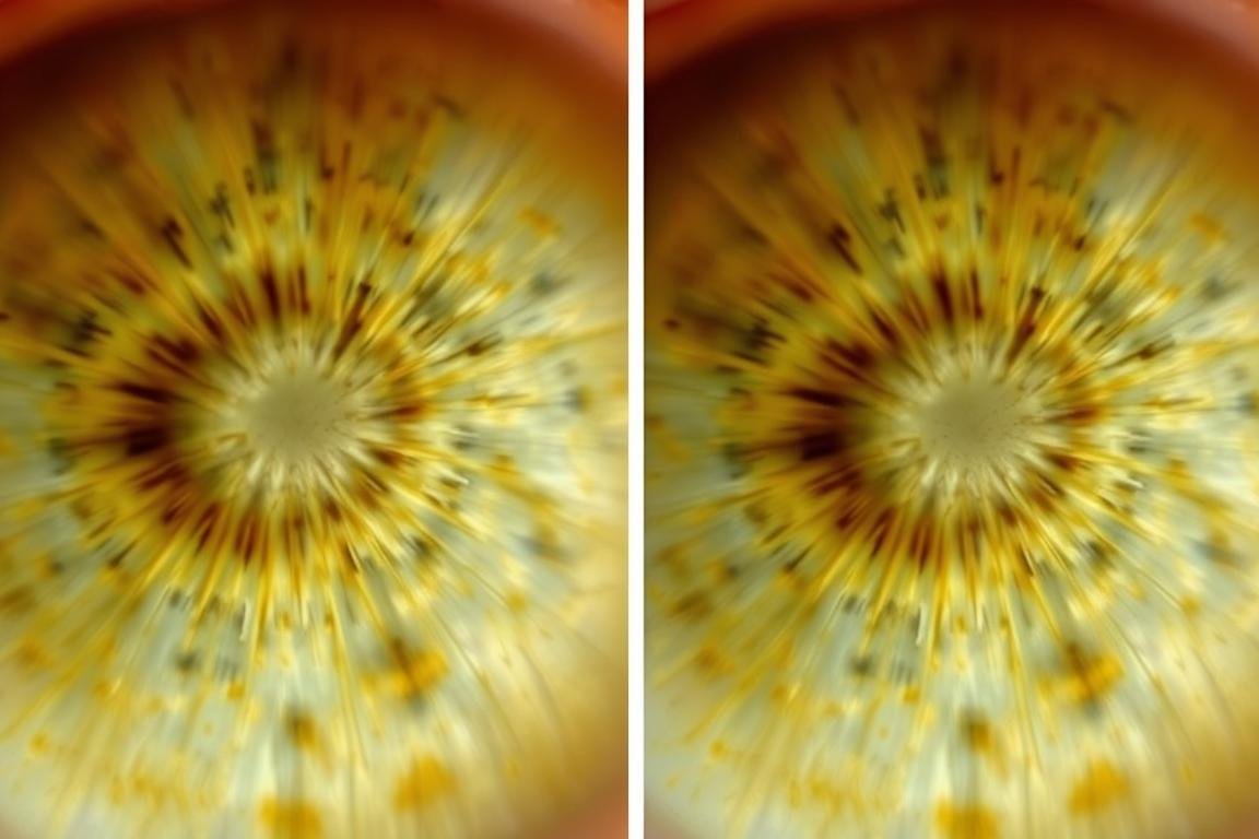 Comparación de iris saludable versus iris con signos de problemas intestinales