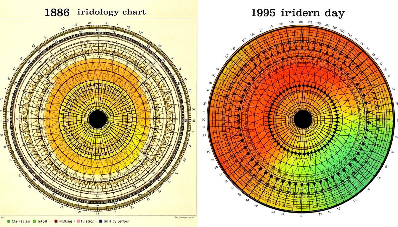 Comparación de mapas de iridología históricos y modernos mostrando su evolución