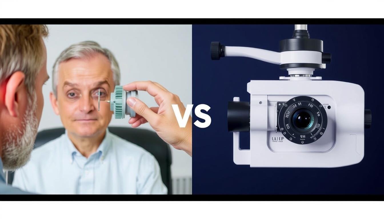 Comparación visual entre una consulta de iridología y una consulta de optometría