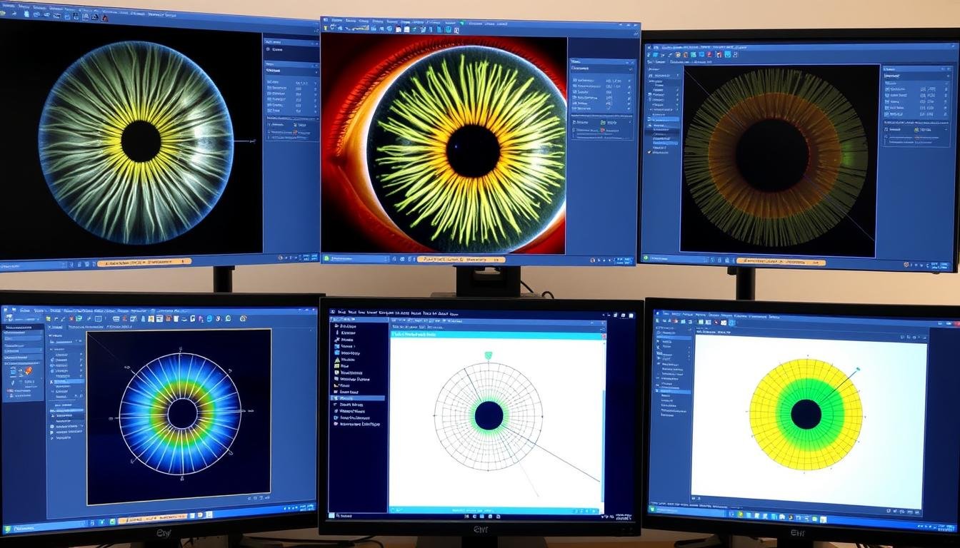 Comparativa visual de interfaces de diferentes software de iridología