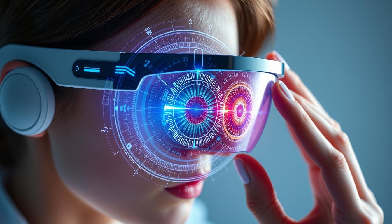 Concepto futurista de iridología con realidad aumentada e IA