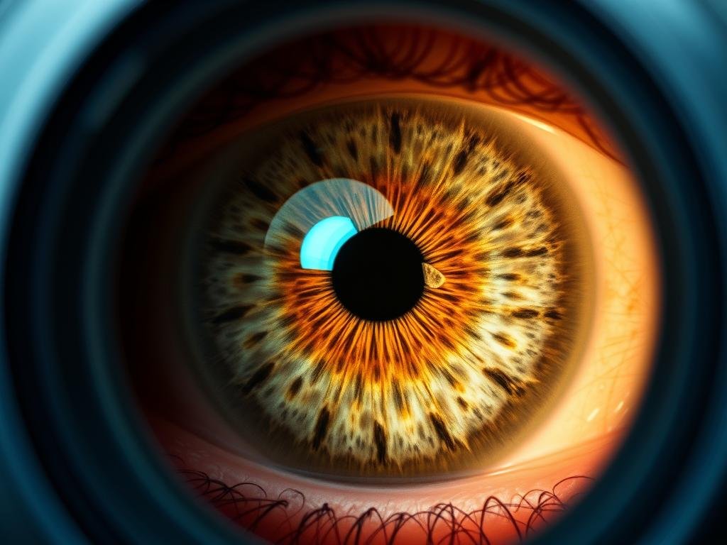 Detalle de un iris siendo analizado con un aparato de iridología