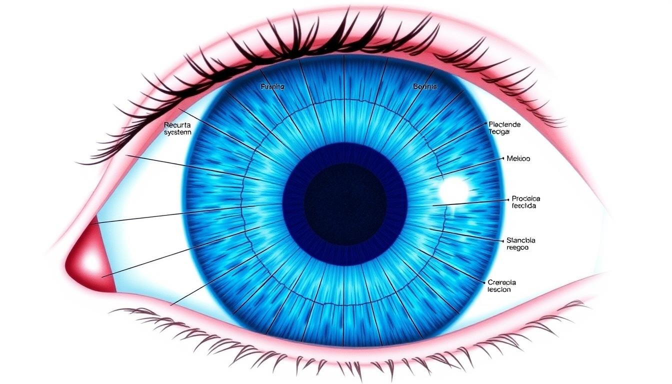 Diagrama de un mapa de iridología mostrando las diferentes zonas del iris