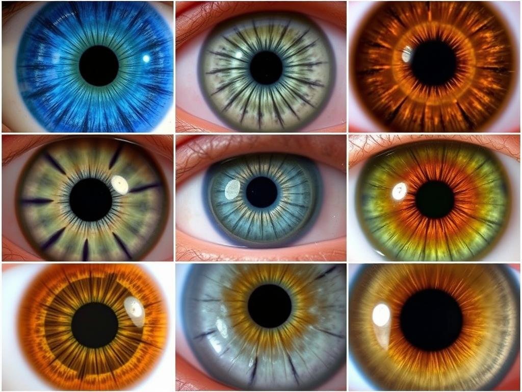 Diferentes colores y patrones de iris analizados en iridología