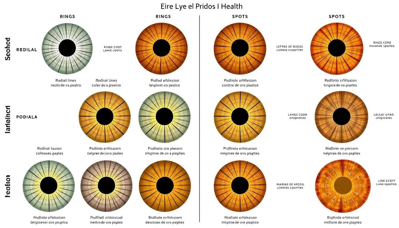 Diferentes patrones y marcas en el iris según la iridología
