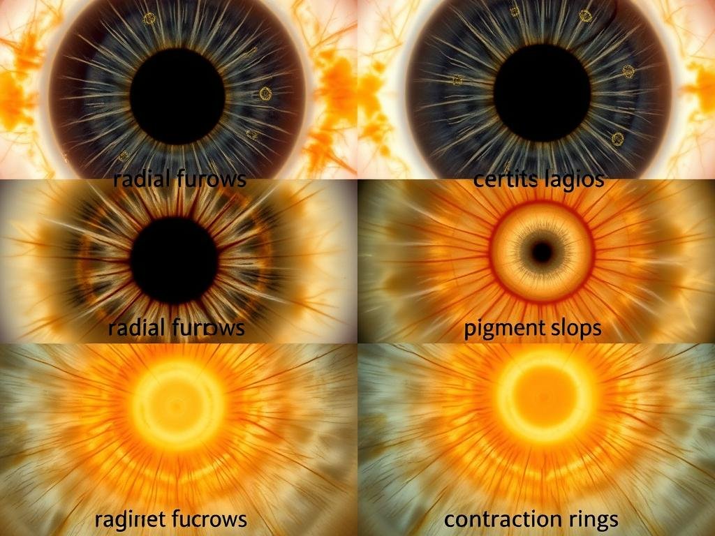 Diferentes patrones y marcas en el iris según la iridología