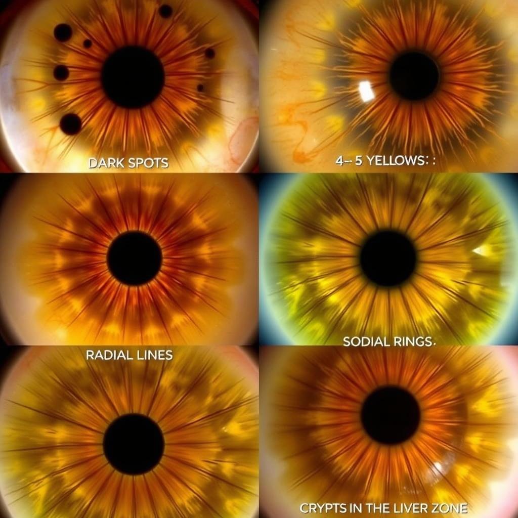 Diferentes señales hepáticas en el iris según la iridología