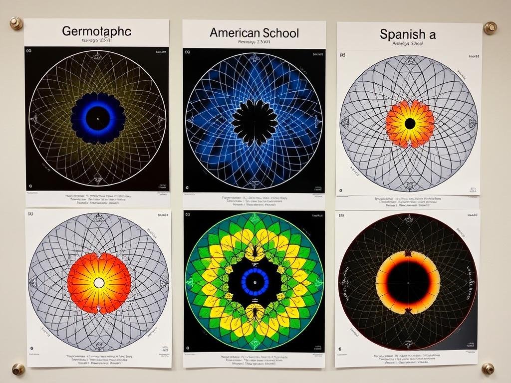 Diferentes tipos de mapas de iridología utilizados para analizar el sistema nervioso