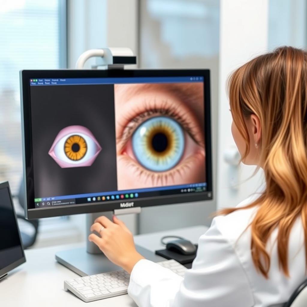 Dra. Martínez utilizando software de iridología en su clínica