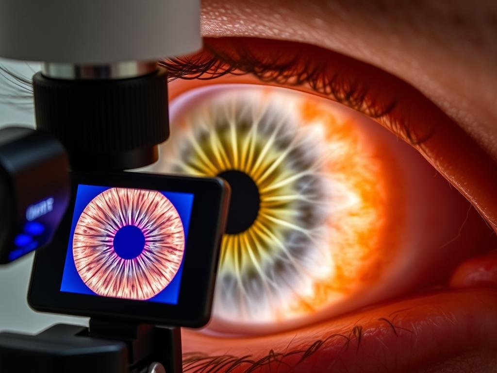Equipo especializado para la lectura del iris mostrando detalles microscópicos