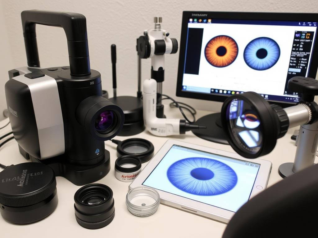 Equipo especializado utilizado en iridología para examinar el iris