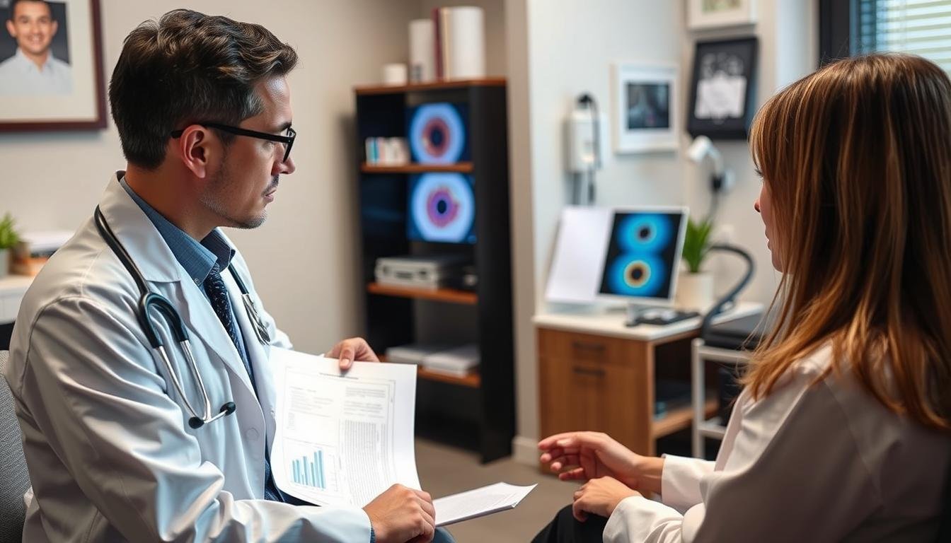 Equipo multidisciplinario que incluye un médico y un iridólogo colaborando en un plan de tratamiento Equipo multidisciplinario que incluye un médico y un iridólogo colaborando en un plan de tratamiento