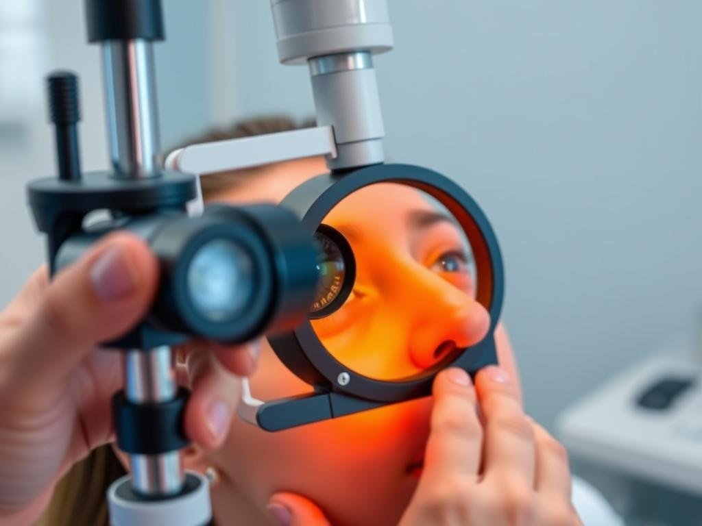 Equipo no invasivo utilizado por un iriologo para examinar el iris