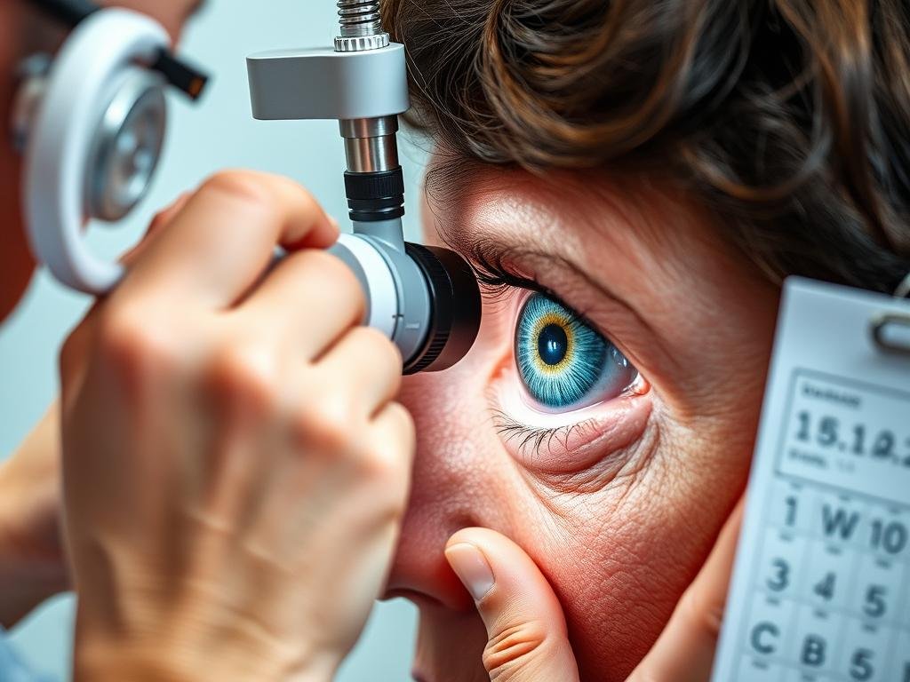 Especialista analizando un mapa de iridología con una lupa Especialista analizando un mapa de iridología con una lupa