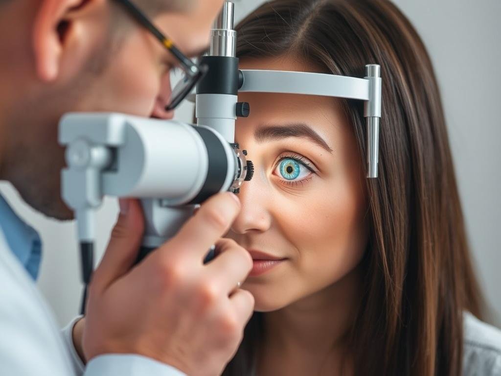 Especialista en iridología examinando el iris de un paciente