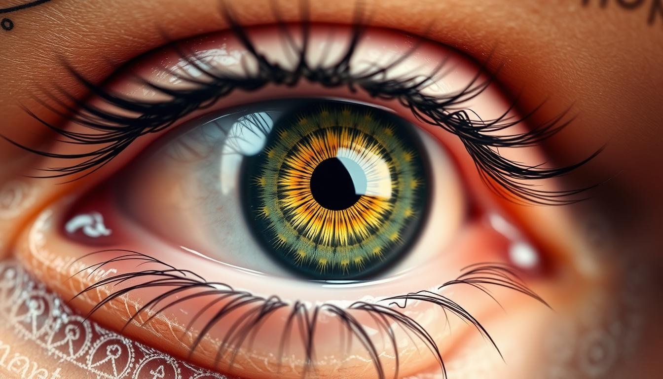 Historia de la iridología: imagen de un ojo humano con marcas de diagnóstico