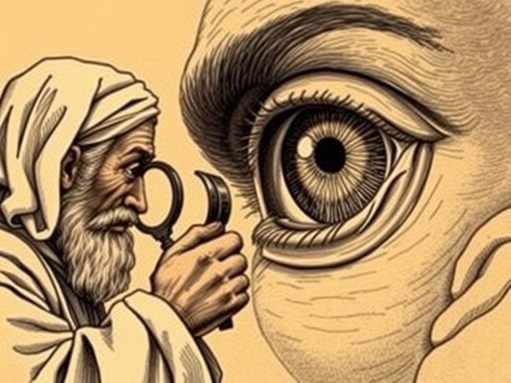 Ilustración histórica de la lectura del iris en medicina antigua