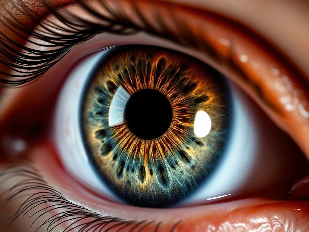 Imagen de iris capturada con una Cámara de Iridología profesional mostrando detalles