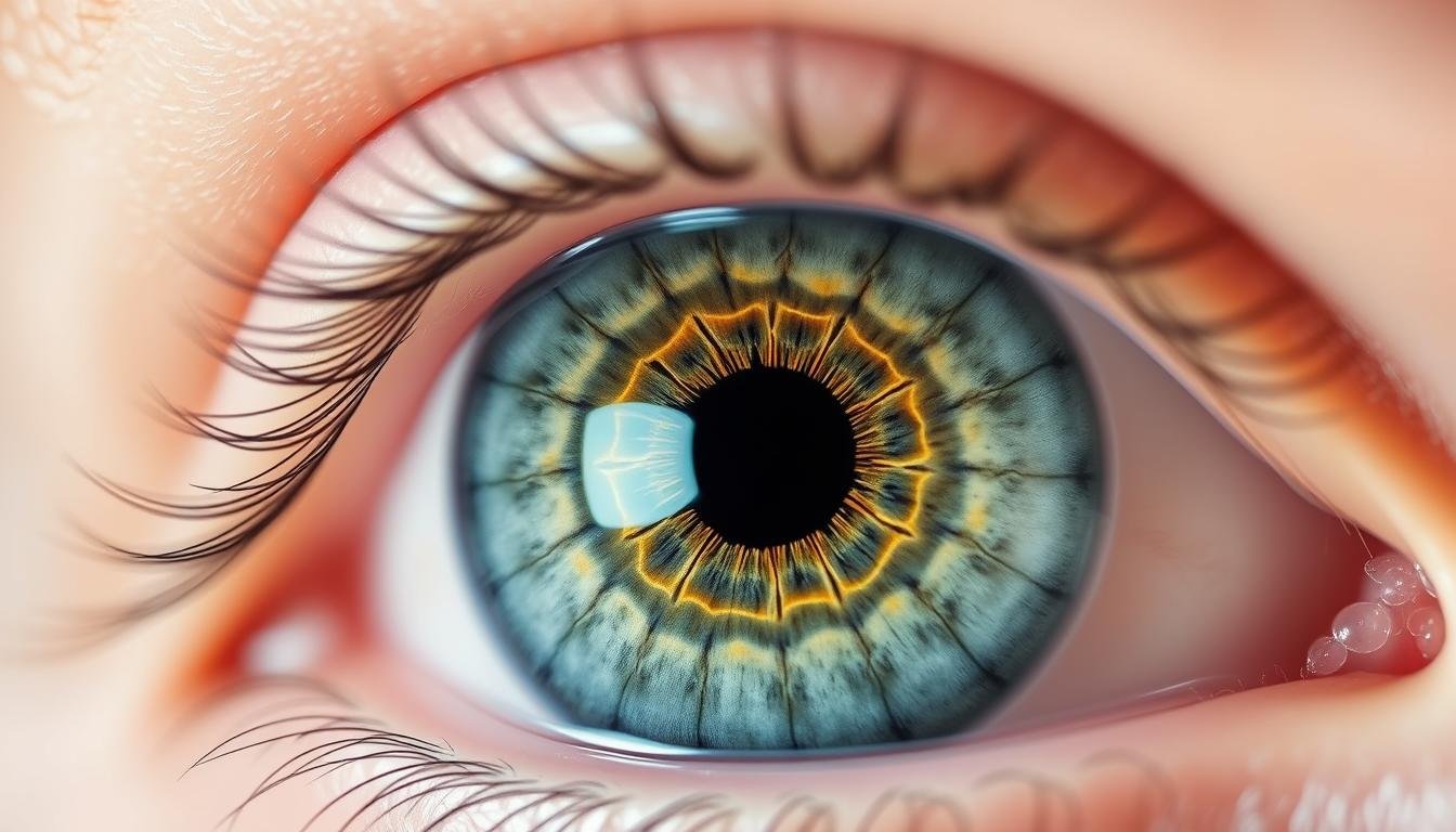 Imagen de un iris humano con marcas de iridología
