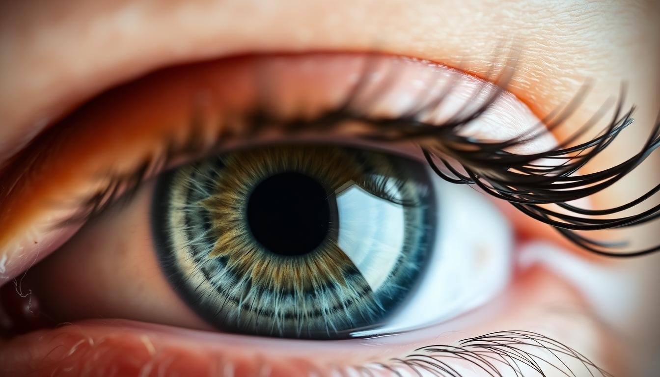 Imagen de un iris humano con marcas que indican zonas relacionadas con el páncreas según la iridología