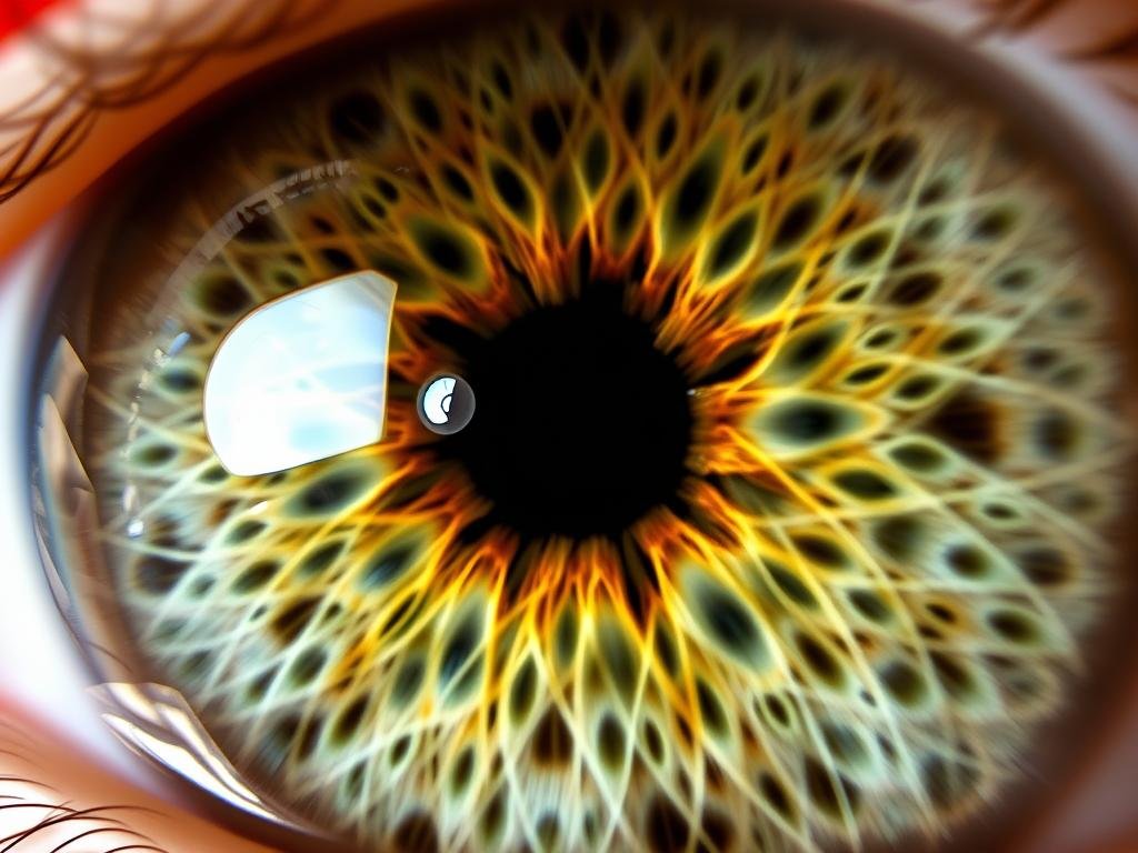Iride con segni di predisposizione genetica secondo l'iridologia