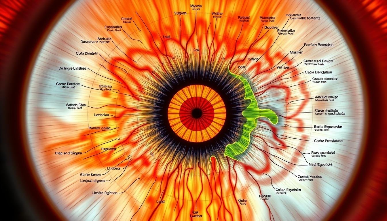 Iridología mapa completo mostrando las zonas correspondientes al sistema digestivo