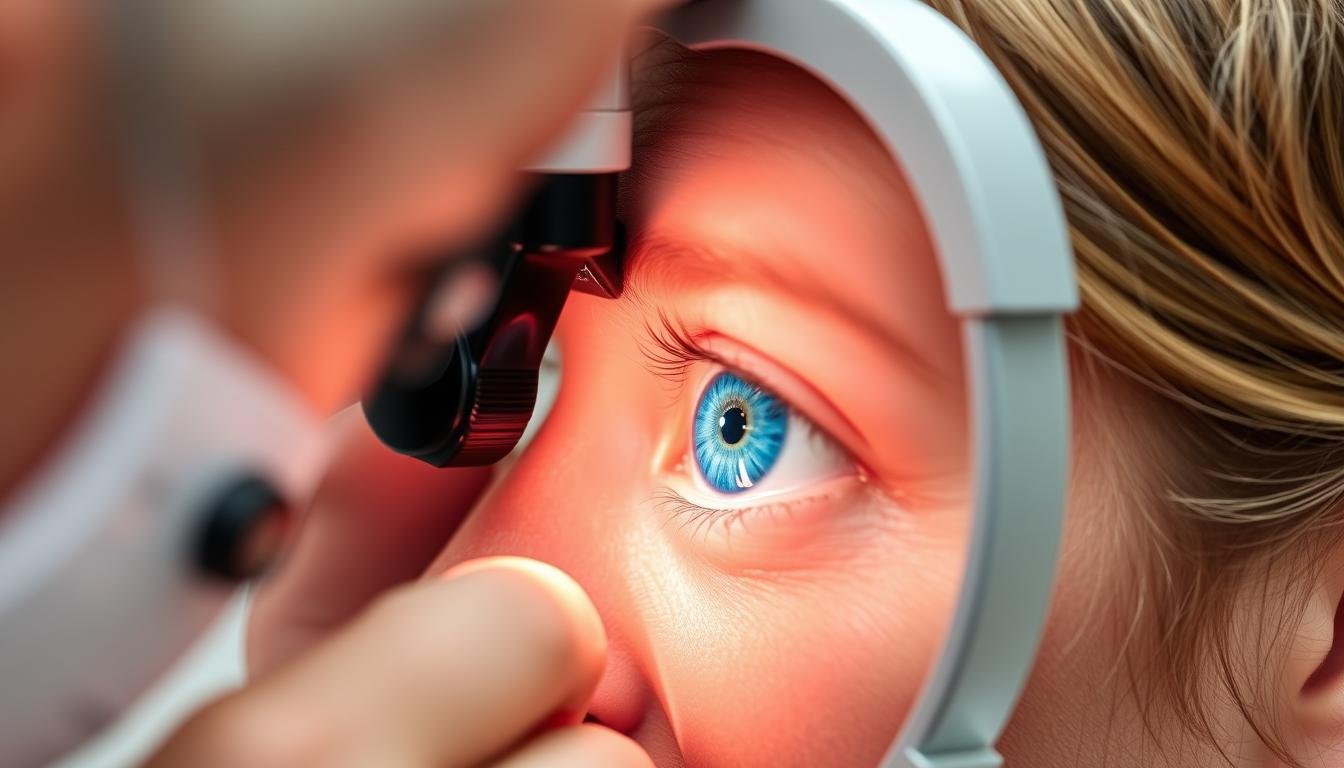 Iridólogo examinando el iris de un paciente para demostrar qué es la iridología