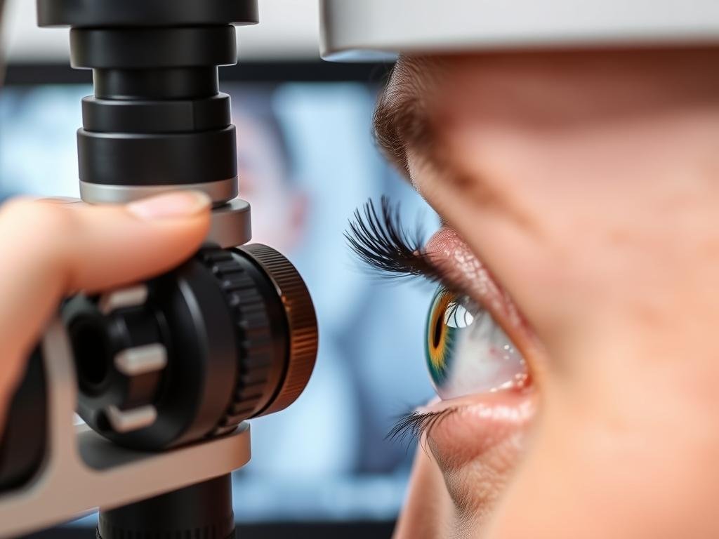 Iriologo analizando el iris para identificar signos de predisposiciones de salud
