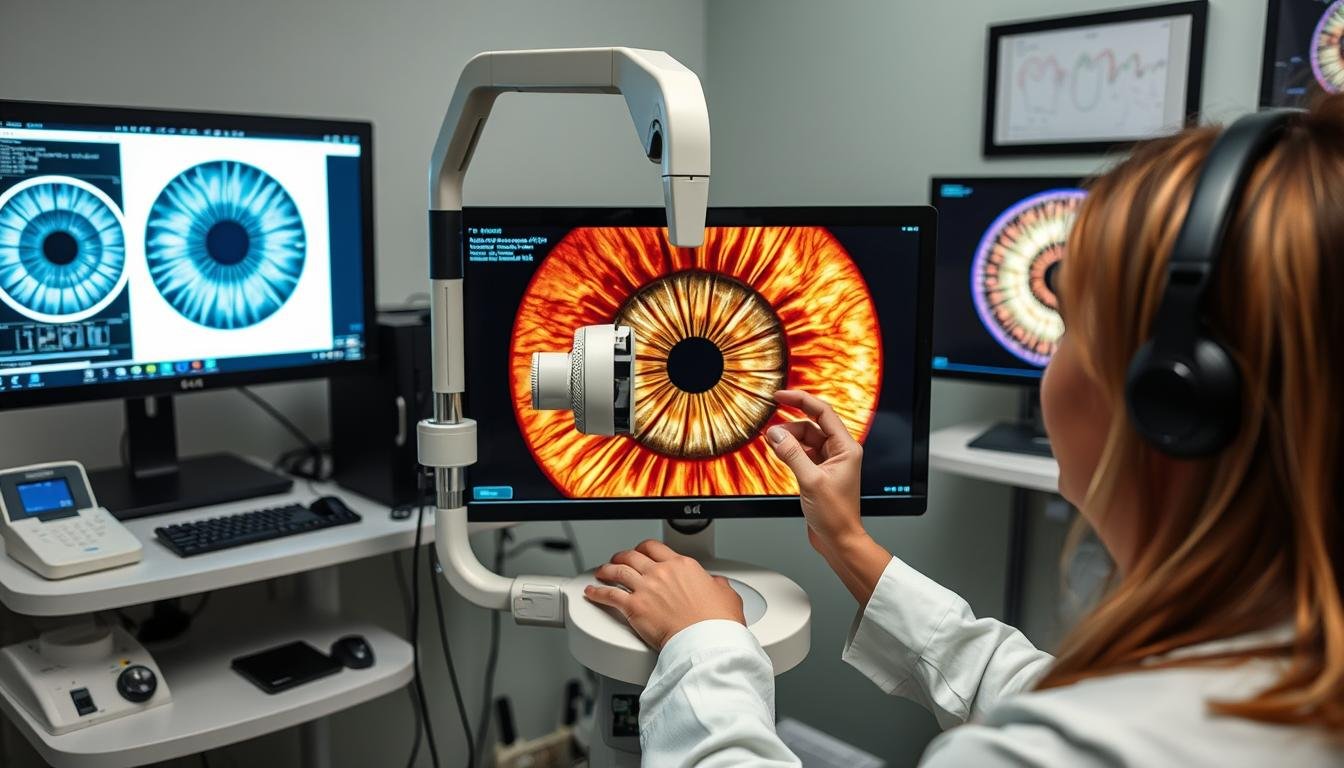Iriologo especializado utilizando tecnología avanzada para análisis del iris