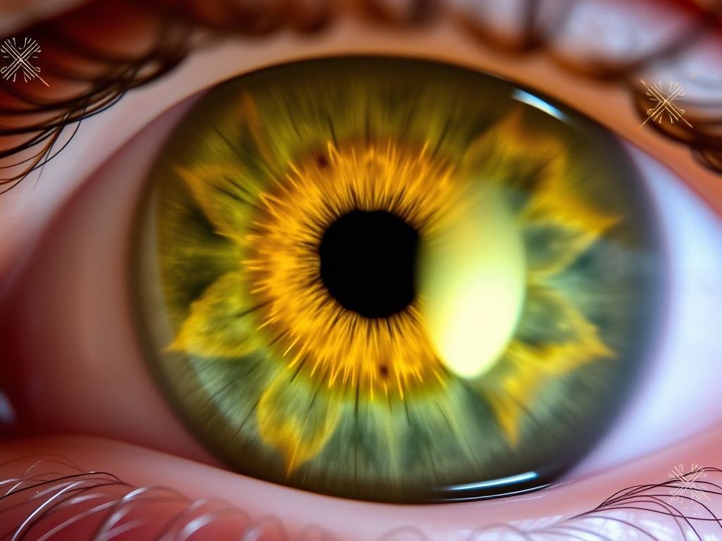 Iris con pigmentación amarillenta en la zona hepática indicando sobrecarga tóxica