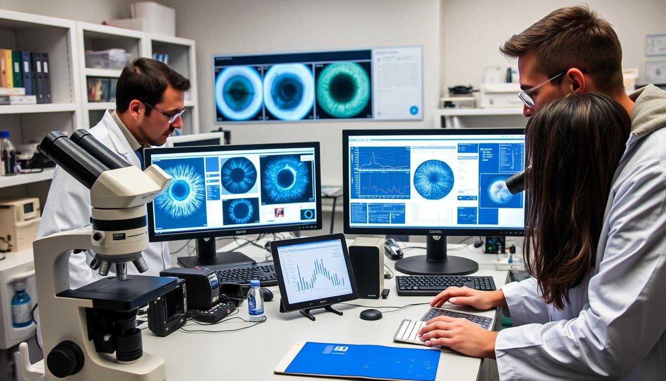 Laboratorio de investigación científica estudiando la iridología