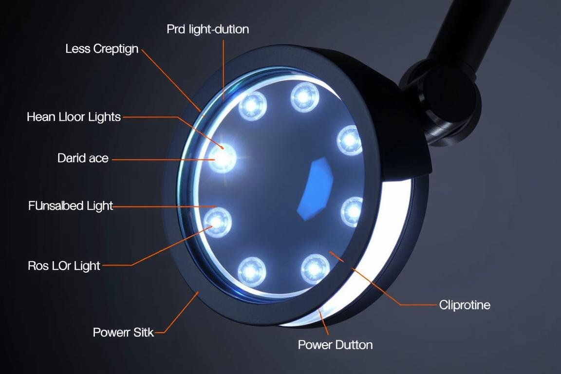 Lupa para iridologia con iluminación LED mostrando sus componentes