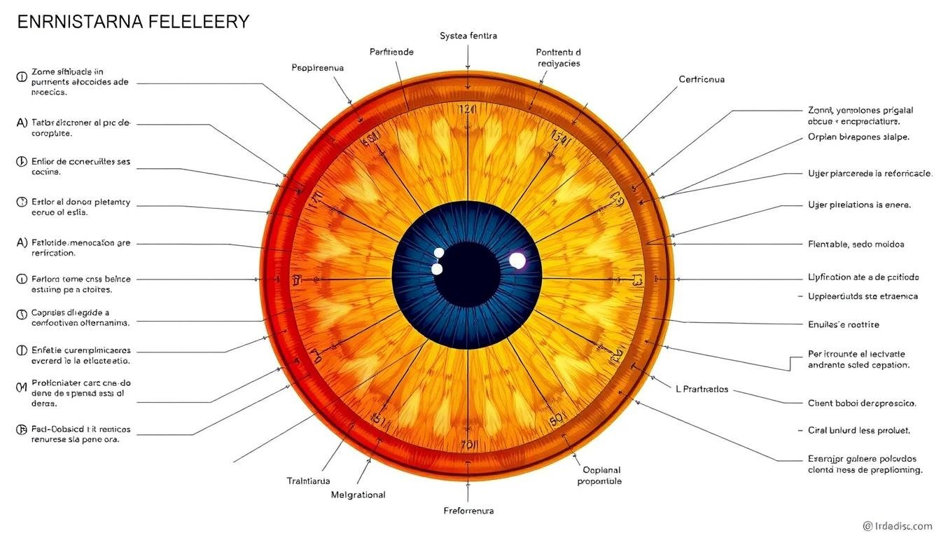 Mapa básico de iridología mostrando las diferentes zonas del iris
