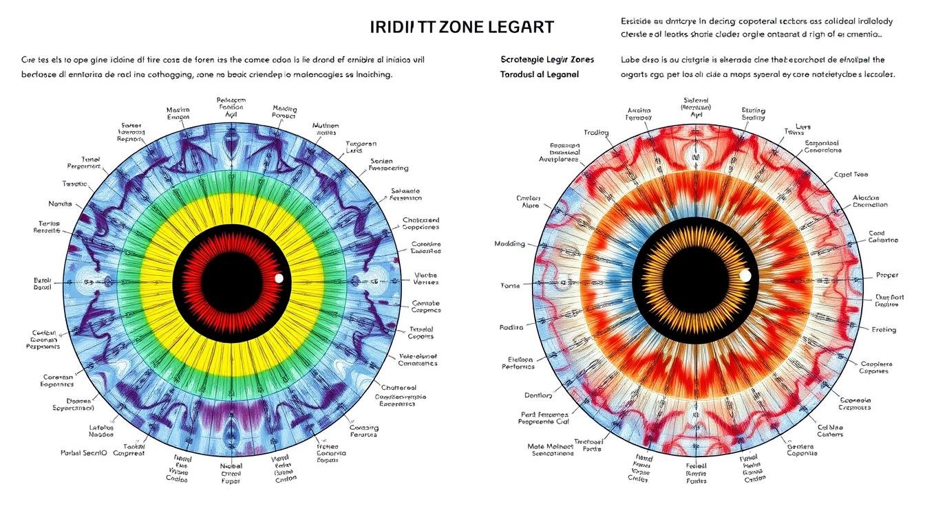 Mapa de iridología completo con leyenda detallada de cada zona