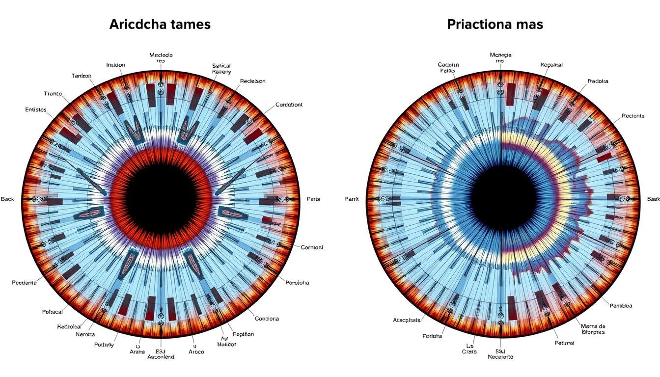 Mapa de iridología completo mostrando ambos iris
