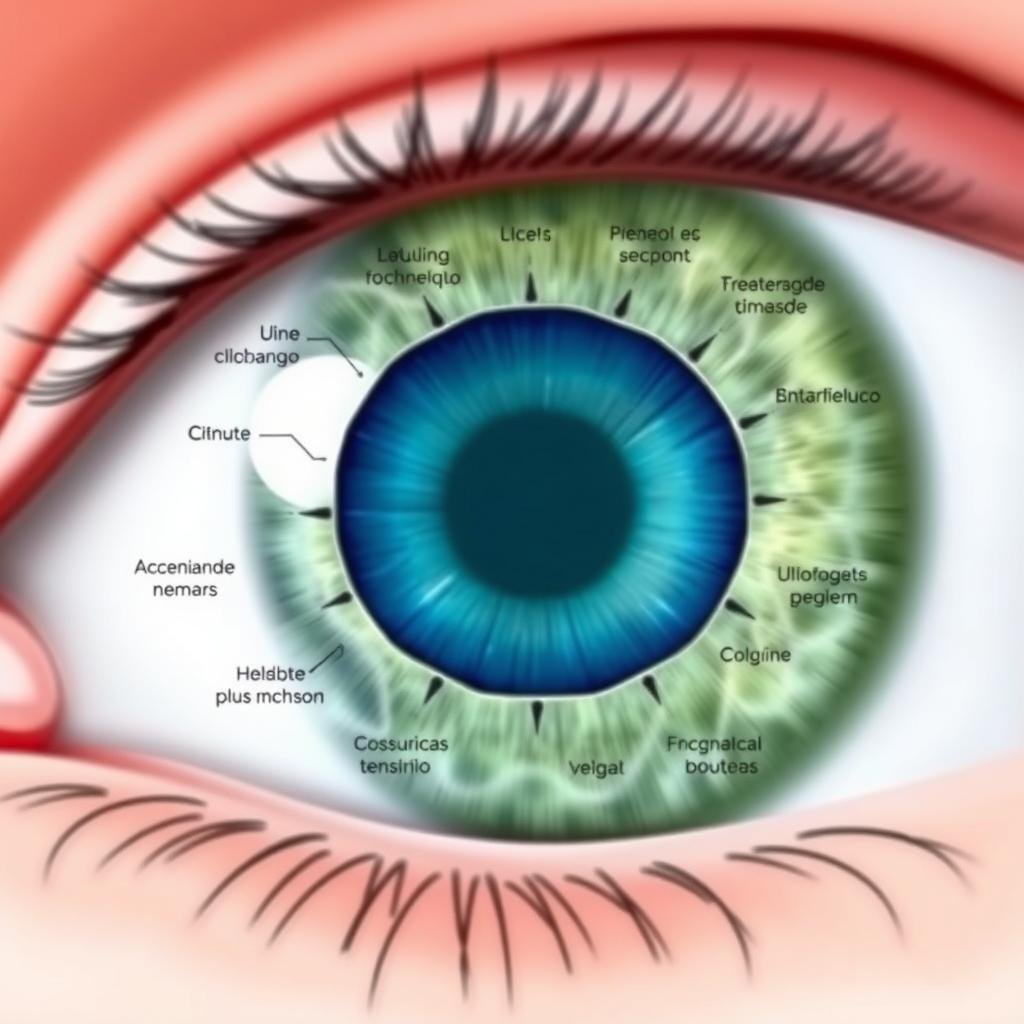 Mapa de iridología del ojo izquierdo con zonas marcadas