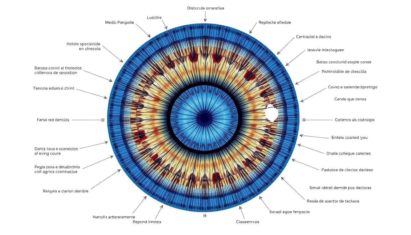 Mapa de iridología mostrando las zonas relacionadas con el sistema nervioso